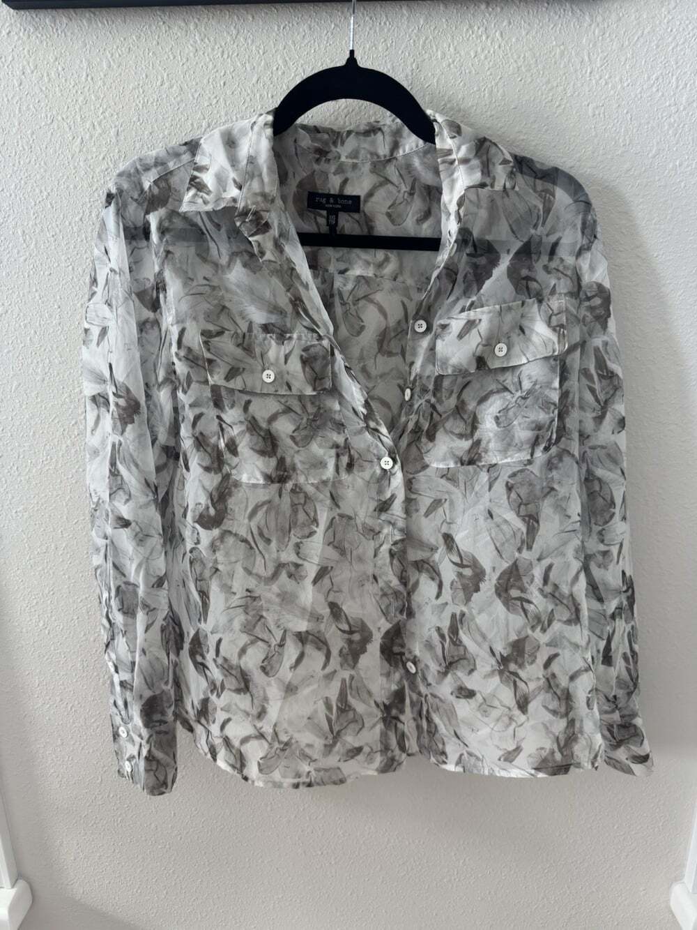 rag & bone New York Sheer Button-Up Blouse - Abstract Print - XXS - Picture 4 of 8